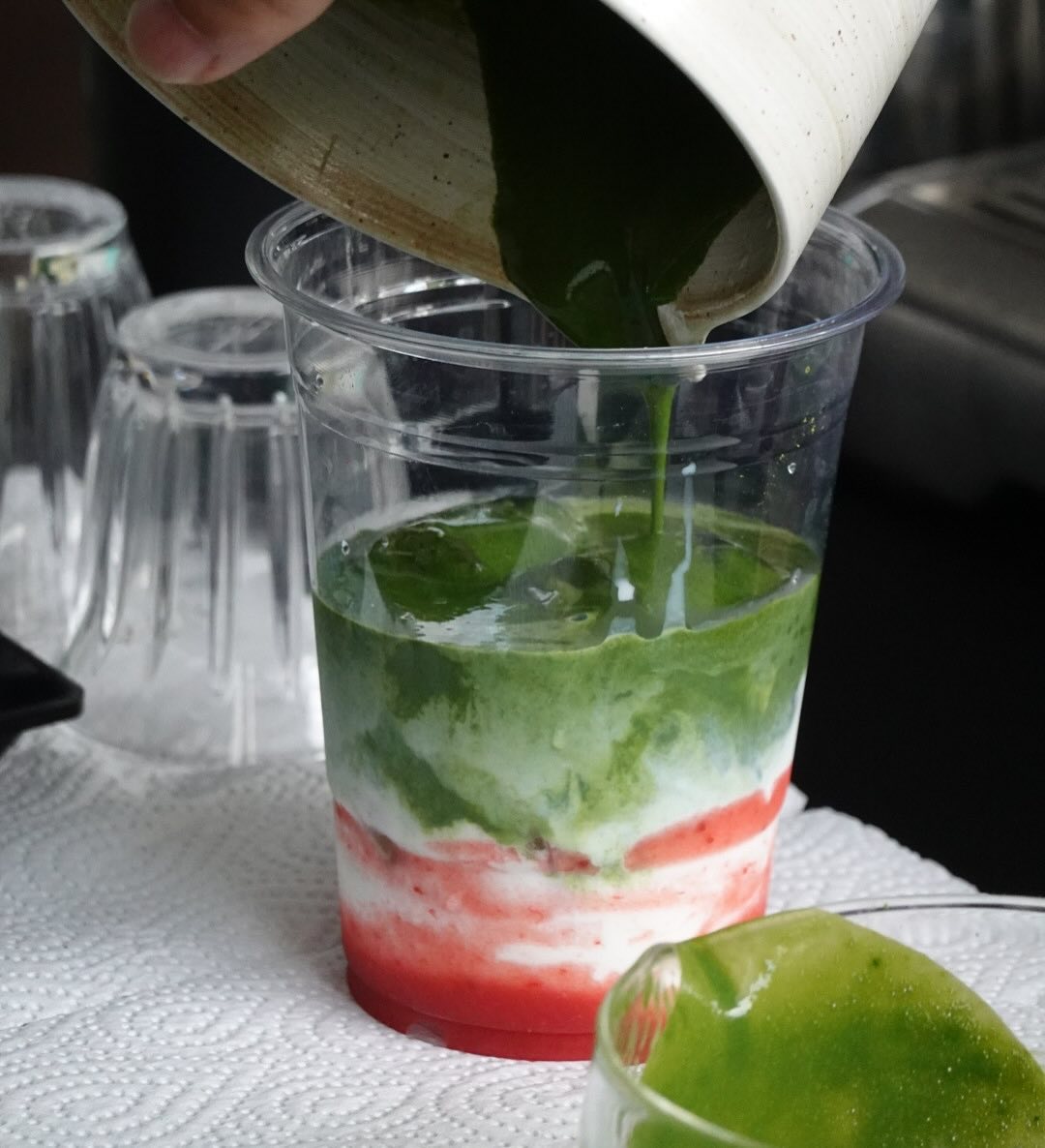 image1 The pet-friendly home cafe’s popular Strawberry Matcha (top) and Spicy Chicken Focaccia