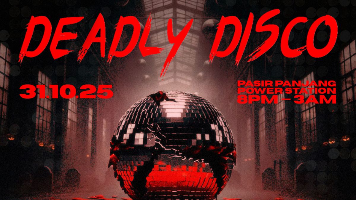 Poster of disco ball promoting Halloween-themed dance event