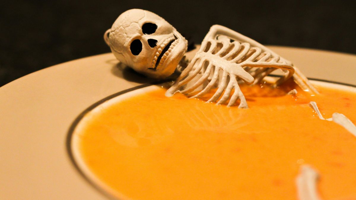 bowl of pumpkin soup for for spooky date night