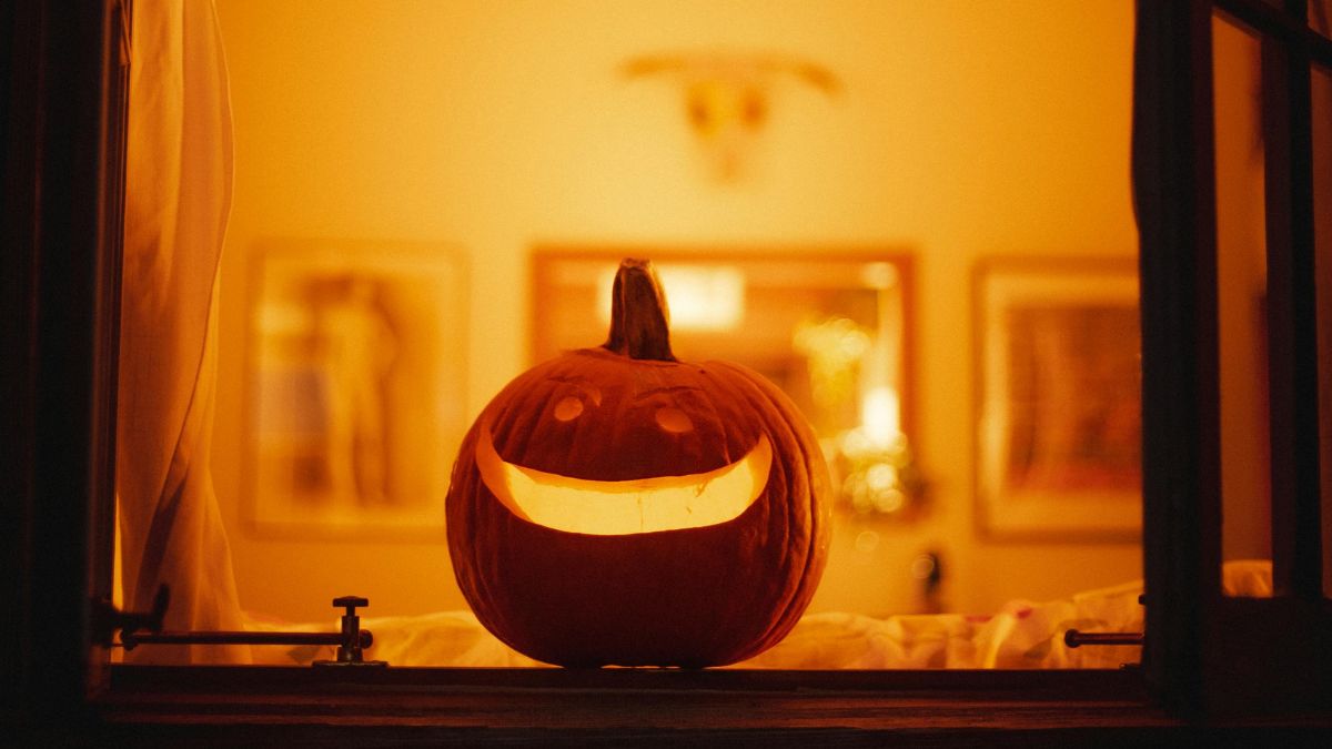 halloween pumpkin on window sill