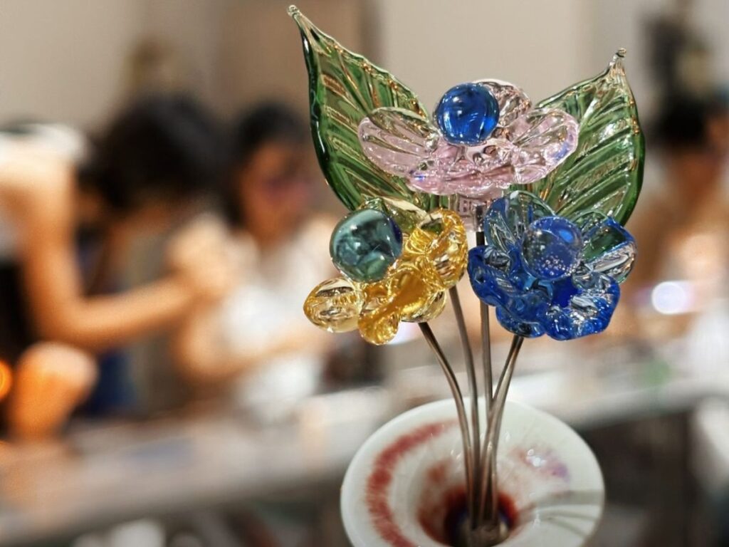 Glass flower making workshop offering creative activities on Valentine’s Day for couples