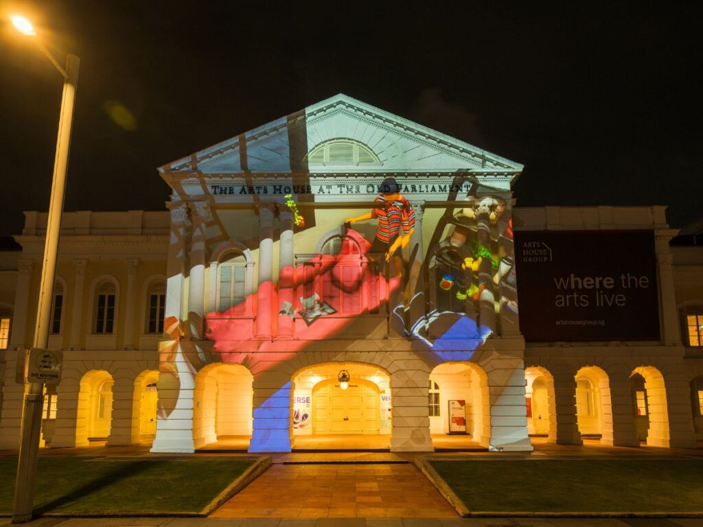 Façade projections lighting up National Gallery Singapore during the Light to Night festival