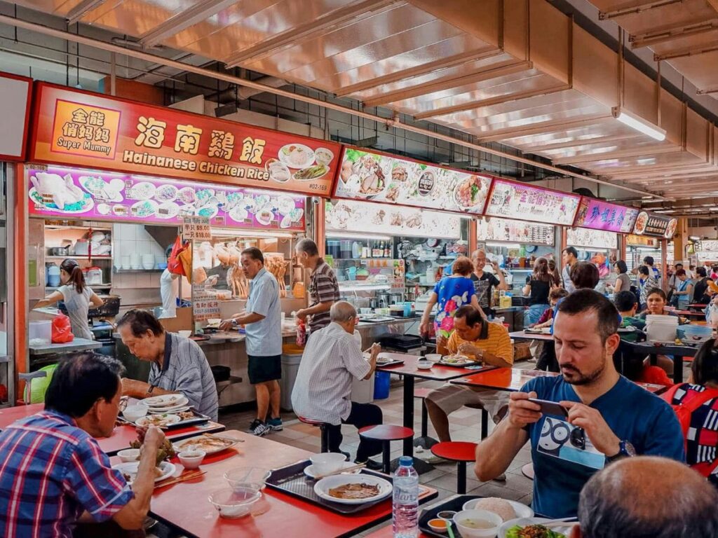 Hawker centre food hunt as one of the best morning date ideas for couples in Singapore
