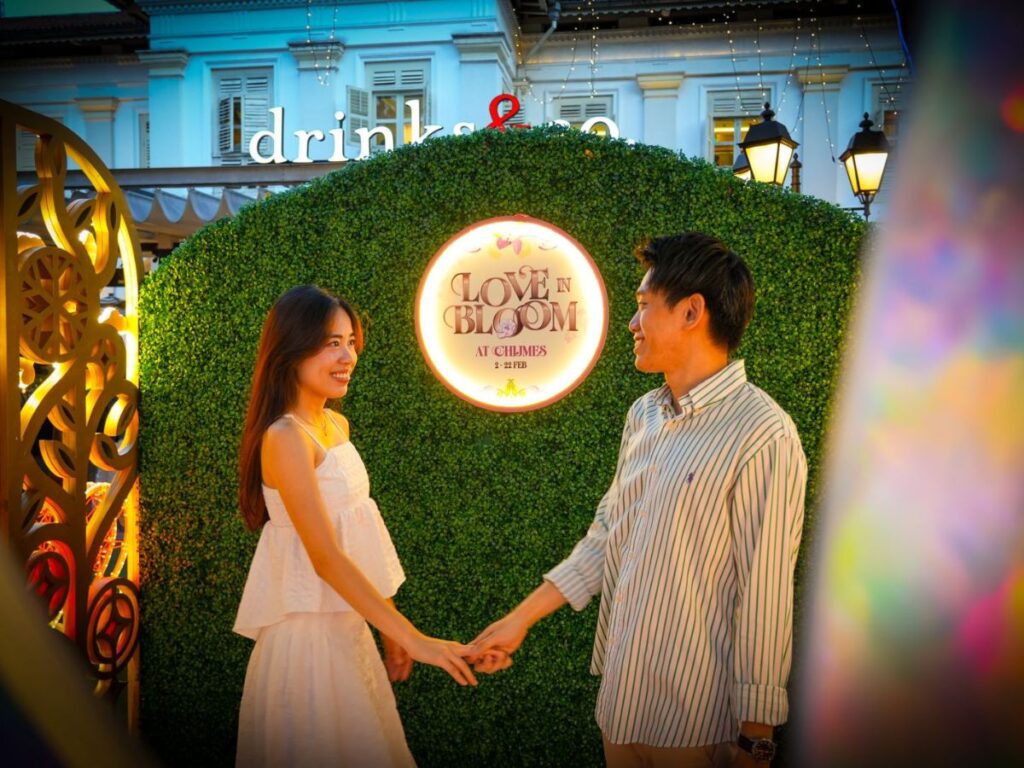 CHIJMES Love in Bloom event featuring valentines day activities in Singapore for couples