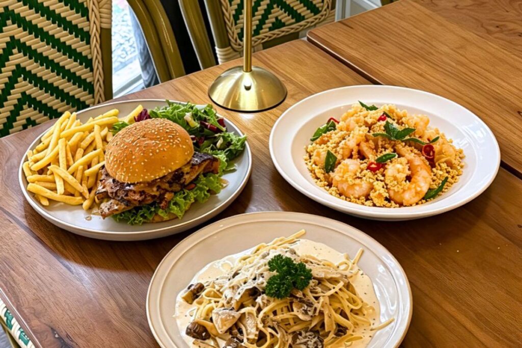 Burger and pastas at Good Bites Bishan, a halal romantic restaurant in Singapore