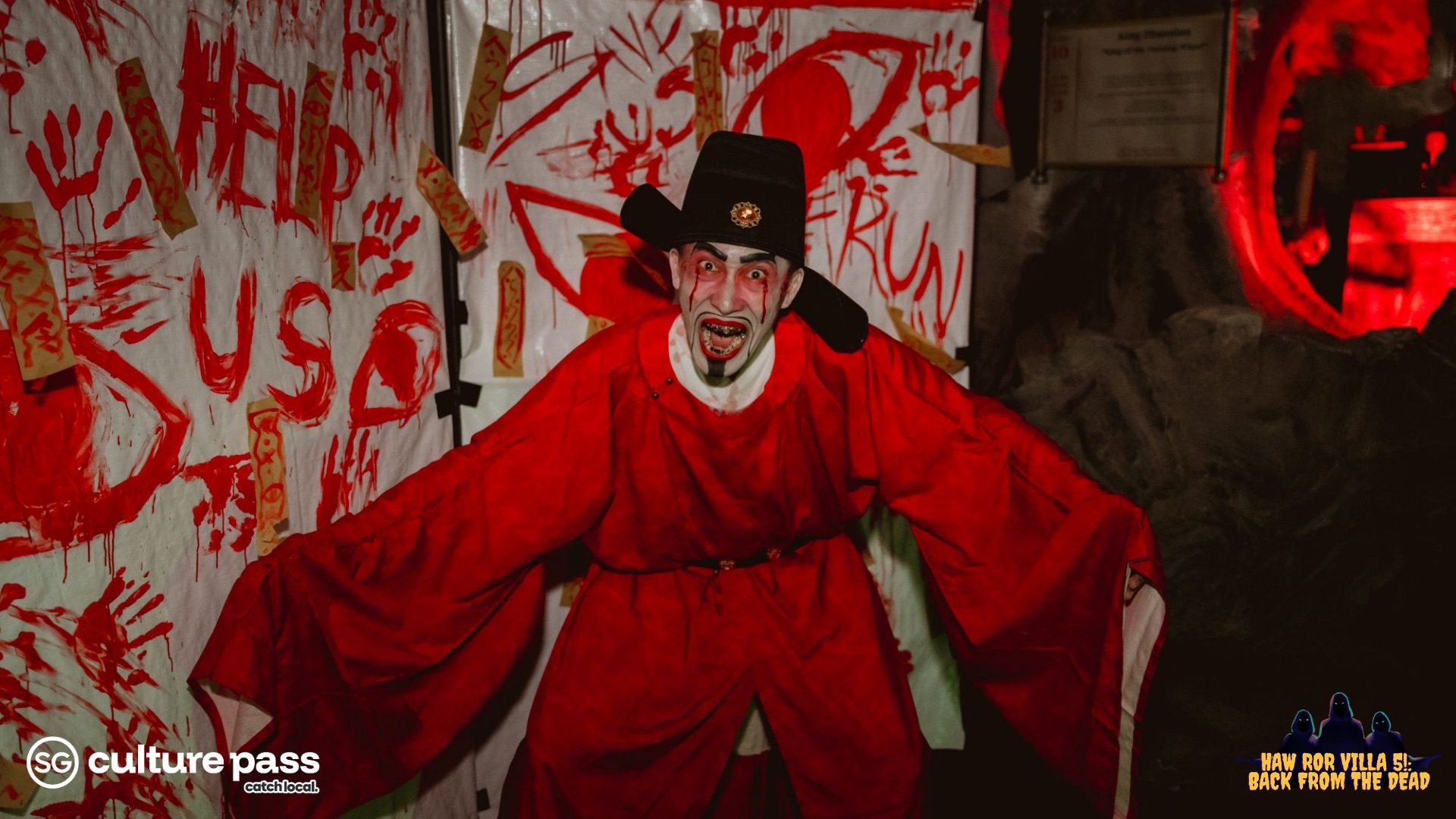 Costumed scare actor at Haw Ror Villa 5, a Halloween date idea in Singapore at Haw Par Villa