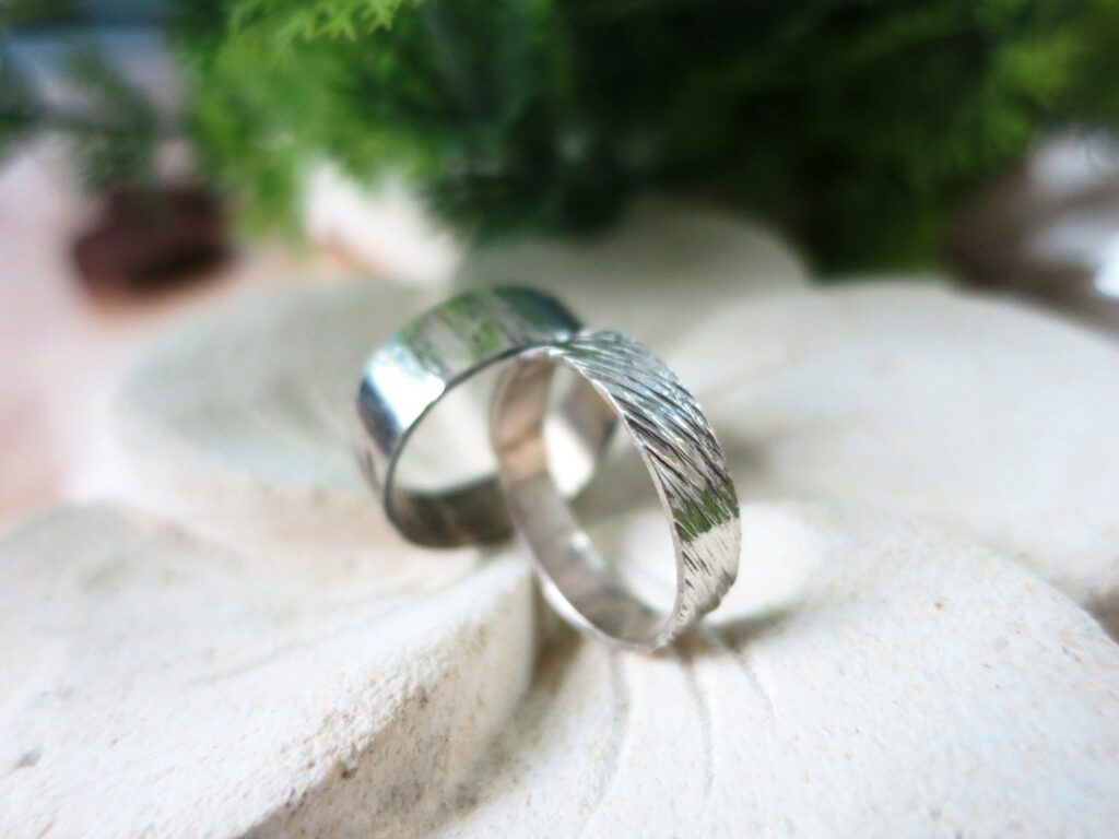 A textured 925 silver ring made at Artisan8 Studio ring making workshop