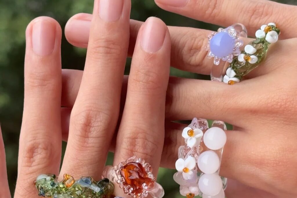 Handmade glass rings from the Gurasu House glass ring workshop