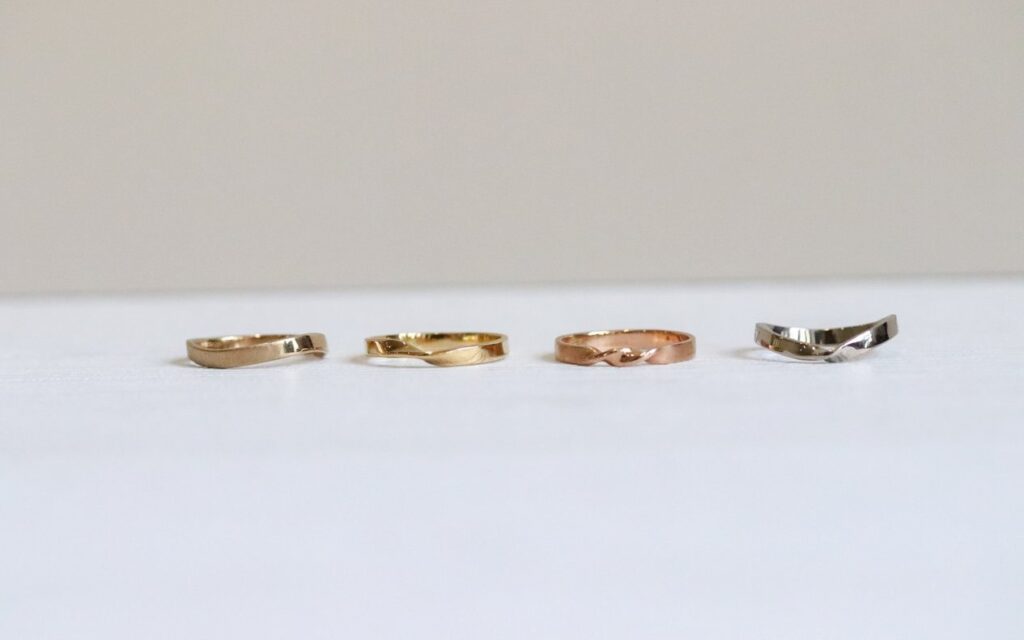 Handmade 18K gold wedding bands from a KOBO Jewellery ring making class in Singapore