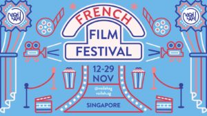 vOilah! French Film Festival 2026 key visual with popcorn, film reels and a red carpet, 12 to 29 November in Singapore